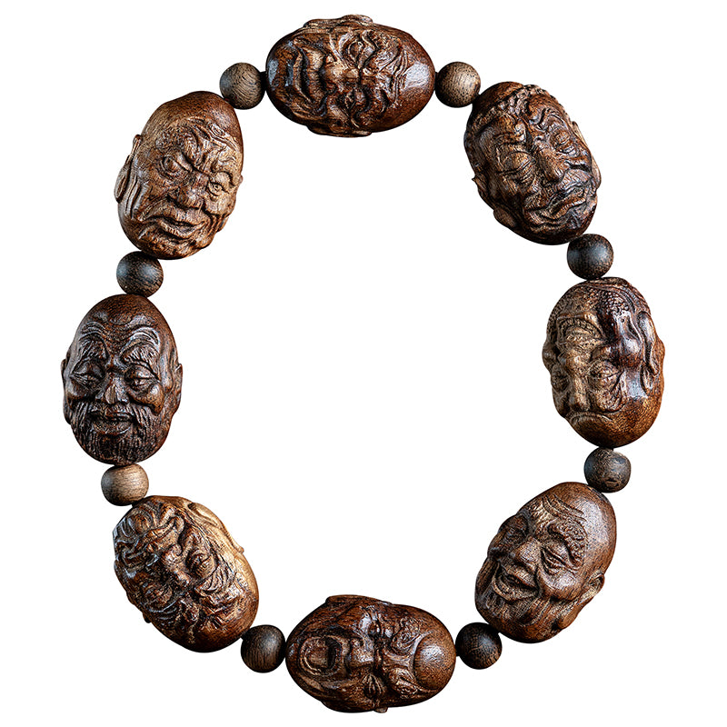 Natural Wild Agarwood Carved Arhat Bracelet