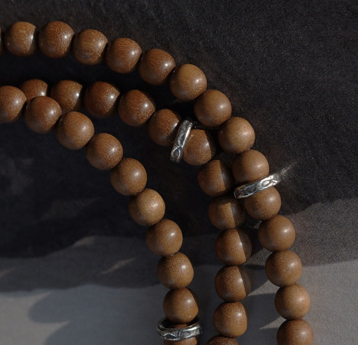 Buddha Wood Blessing - Mini Buddha and Agarwood Beads Bracelet with Silver Accents